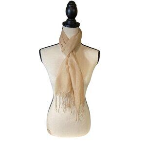 Womens Rectangle Scarf BeigeSheer Lightweight Fringe Boho